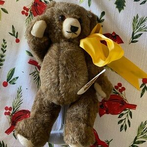 Knickerbocker Brown Stuffed Jointed Bear with Yellow Ribbon new with tags